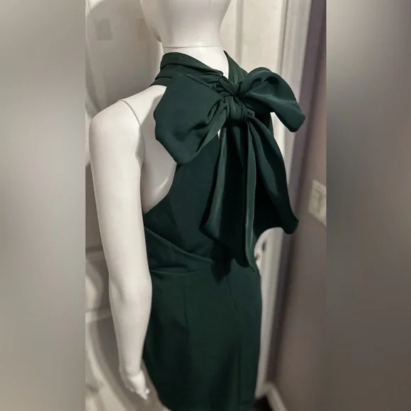 Anthropologie Harlyn Sz S Green Halter Neck Bow Cocktail Dress Elegant Formal - Picture 4 of 6